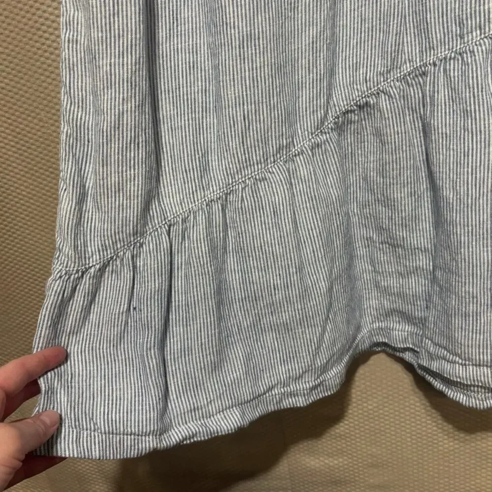 Lucky Brand 100% Linen Blue White Striped Sleeveless Tiered V-Neck Dress Size S - Picture 2 of 7